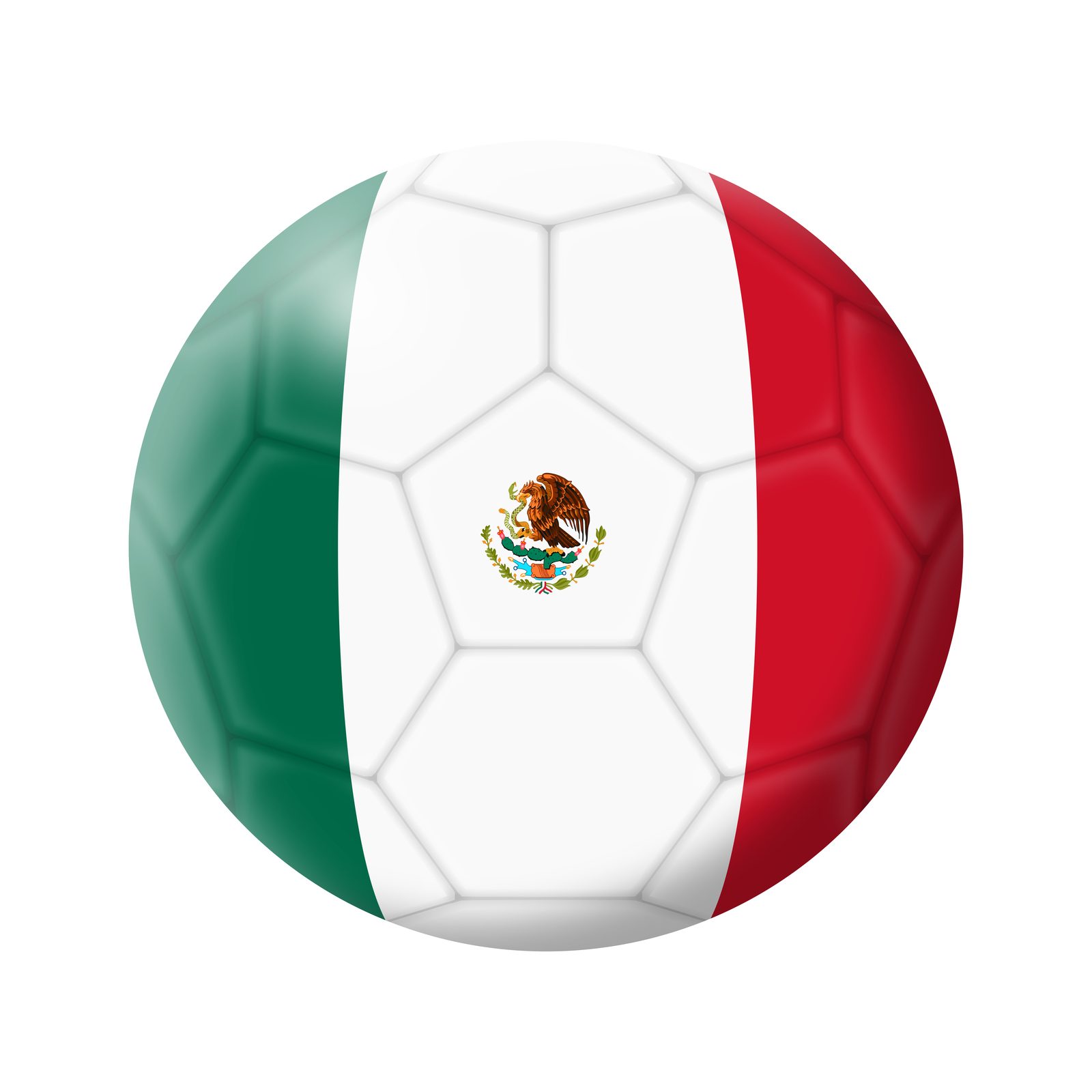 Balón de futbol con los colores y el escudo de la bandera de México